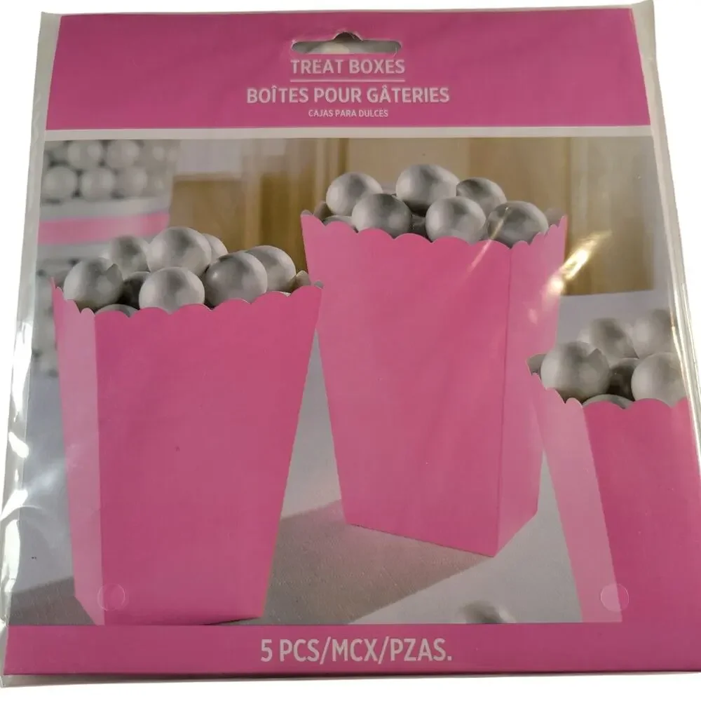 15 Pink Treat Boxes for Popcorn, Candy, Party Favors - 3 Packs of 5, Birthday